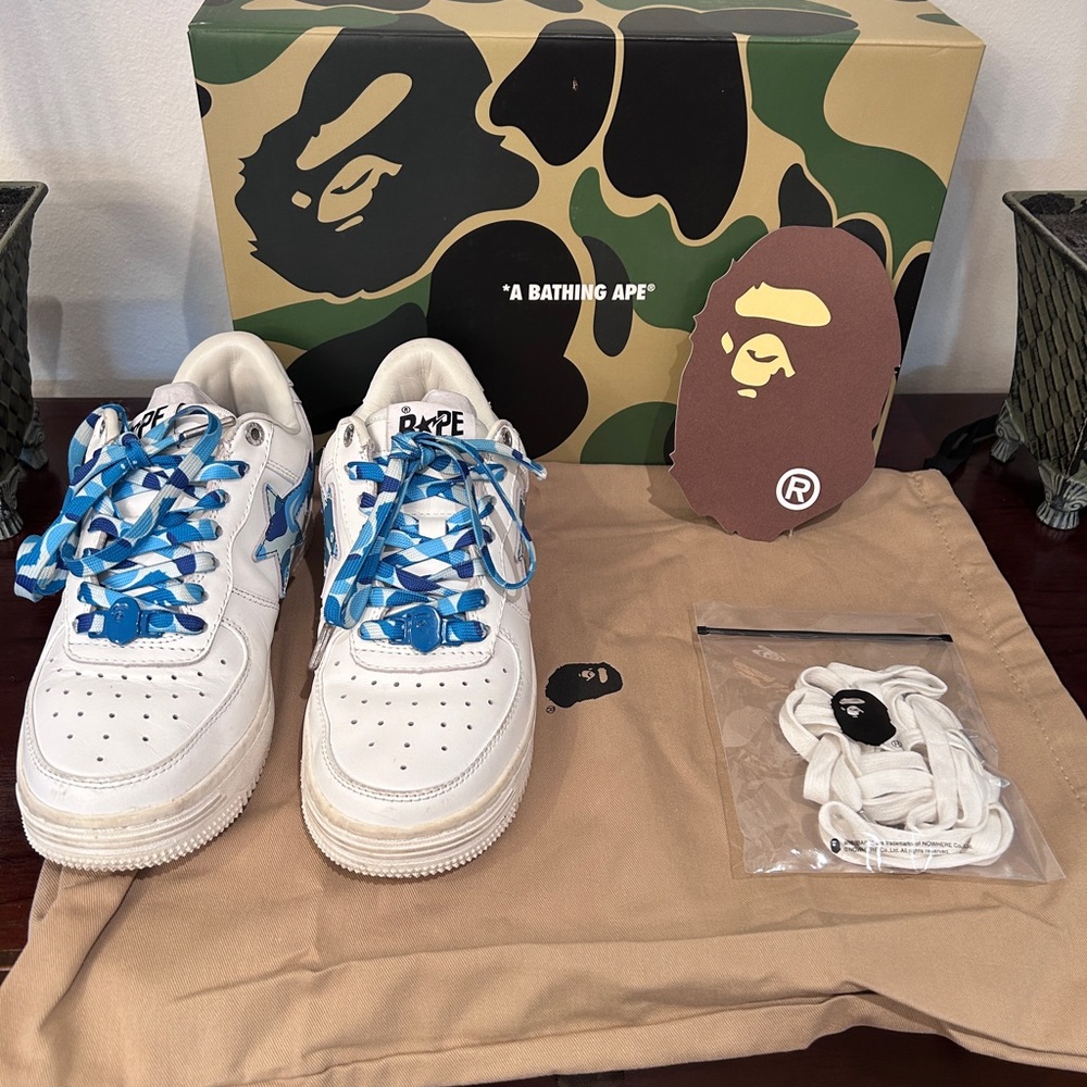 Kids White and Blue Sneakers